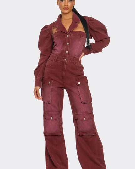 Vintage Inspired Utility Burgundy Jumpsuit