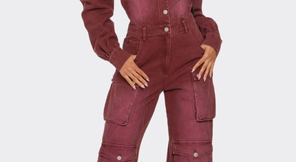 Vintage Inspired Utility Burgundy Jumpsuit