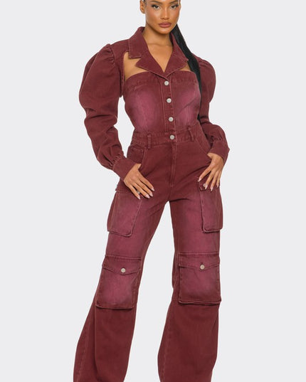 Vintage Inspired Utility Burgundy Jumpsuit