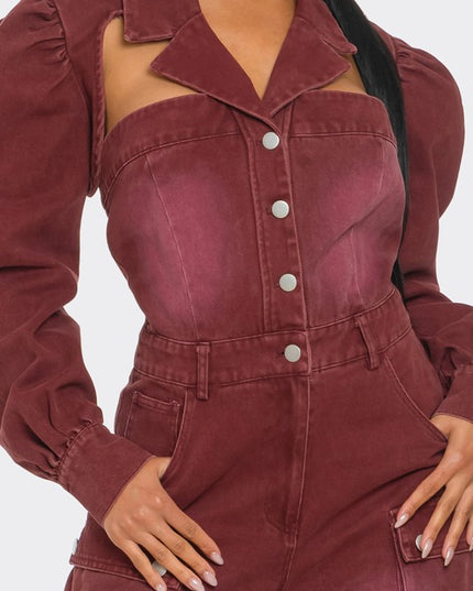 Vintage Inspired Utility Burgundy Jumpsuit
