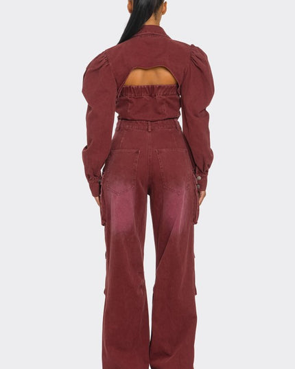 Vintage Inspired Utility Burgundy Jumpsuit