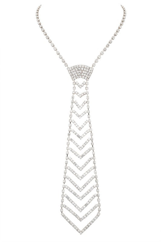 Rhinestone Chevron Neck Tie Necklace