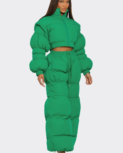 Green Possibilities Puff Jacket Pant Set