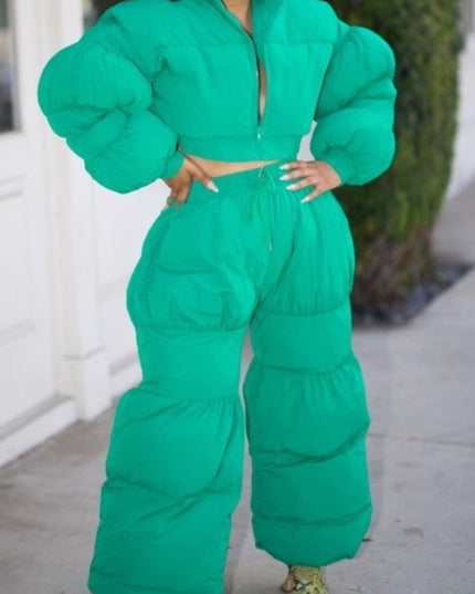 Green Possibilities Puff Jacket Pant Set