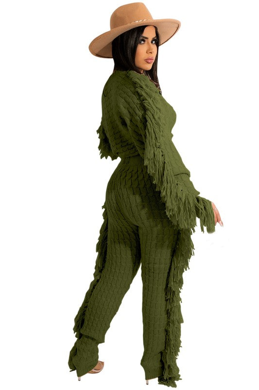 Fashion Forward Fringe Sweater Pant Set