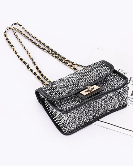 Rhinestone Mesh Turn Lock Iconic Shoulder Bag