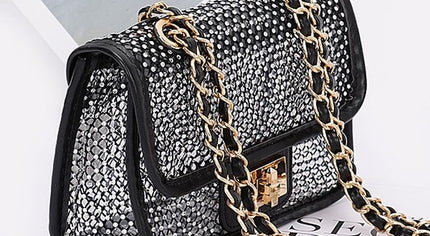 Rhinestone Mesh Turn Lock Iconic Shoulder Bag
