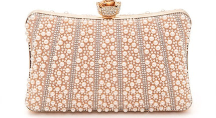 Pearl Rhinestone Evening Formal Box Clutch