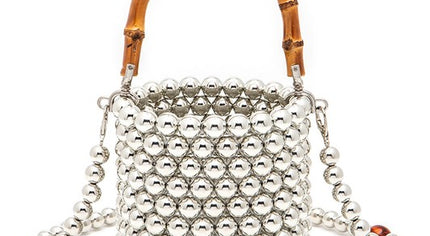 Bamboo Top Handle Beaded Bucket Clutch Bag