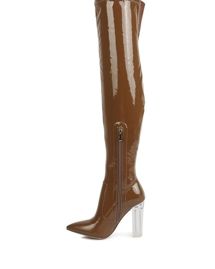 NOIRE THIGH HIGH LONG BOOTS IN PATENT PU