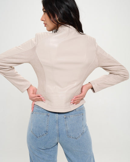 Coalition LA Zip Up Vegan Moto Jacket-Cream