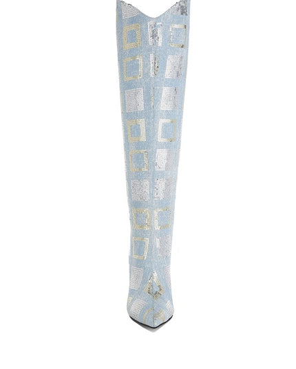 Sharmin Checkered Sequin Knee High Boots
