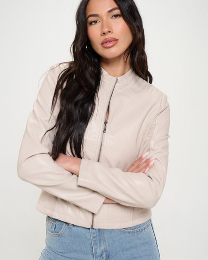 Coalition LA Zip Up Vegan Moto Jacket-Cream