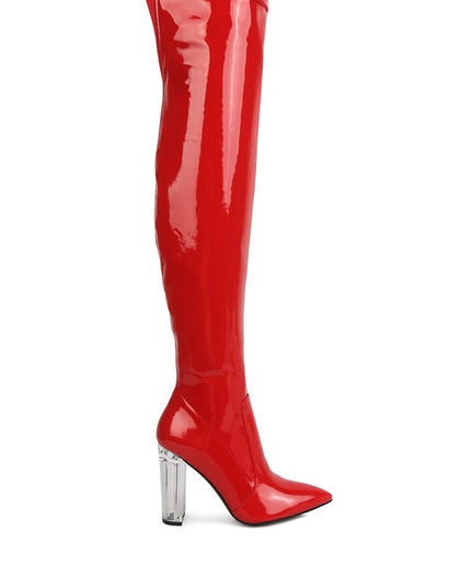 NOIRE THIGH HIGH LONG BOOTS IN PATENT PU