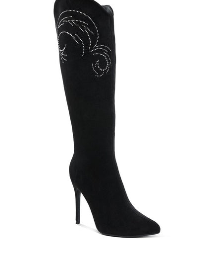 Becks Rhinestone Patterned Calf Boots