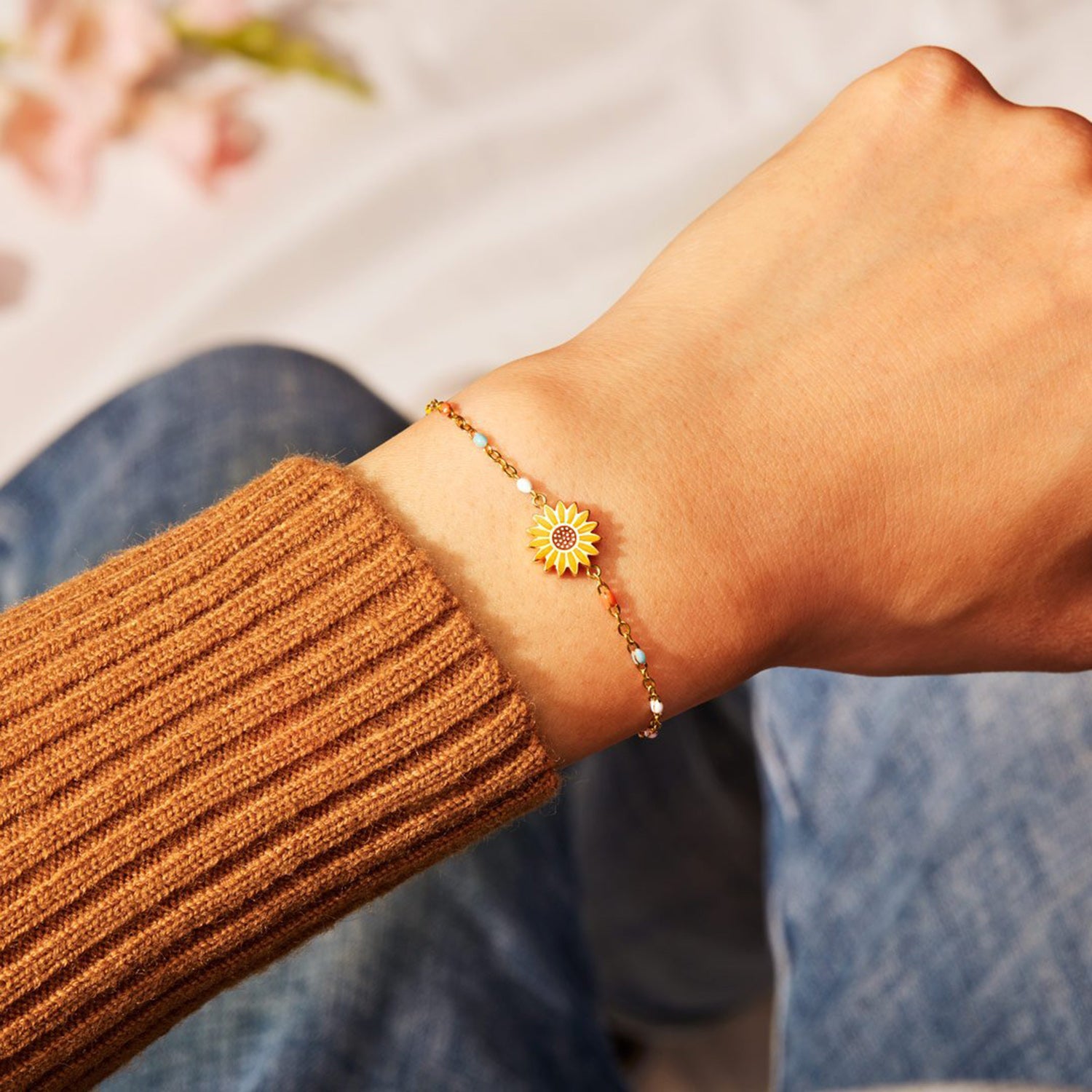 18K Gold-Plated Sunflower Bead Bracelet