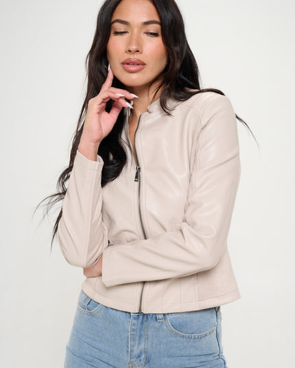 Coalition LA Zip Up Vegan Moto Jacket-Cream
