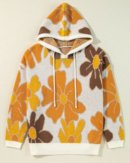 Knitted Drawstring Hooded Plus Size Sweater