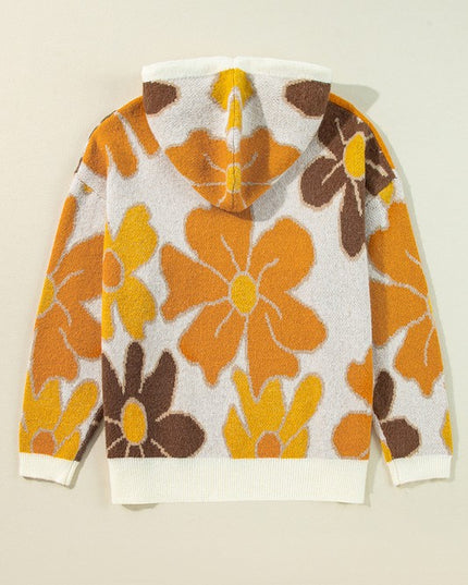 Knitted Drawstring Hooded Plus Size Sweater