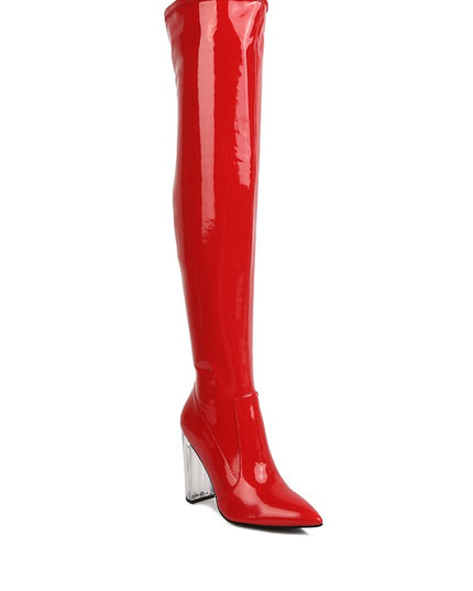 NOIRE THIGH HIGH LONG BOOTS IN PATENT PU