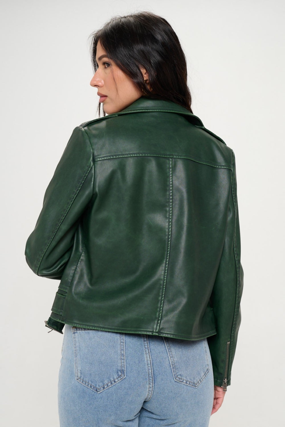 Coalition LA Zip Up Biker Jacket with Belt-Green