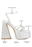 Lustrous Mirror Embellished Flare Heel Sandals