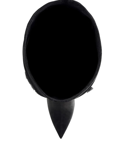 Eilish Rhinestones Knee High Denim Boots