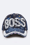 Boss Crystal Embellished Denim Baseball Cap