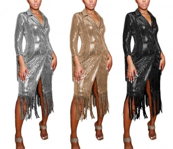 S-2XL Autumn Plus Size Sequin Midi Dress