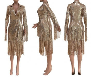 S-2XL Autumn Plus Size Sequin Midi Dress