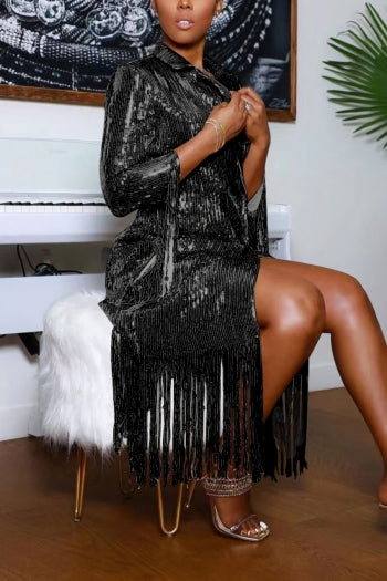 S-2XL Autumn Plus Size Sequin Midi Dress