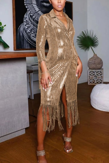 S-2XL Autumn Plus Size Sequin Midi Dress