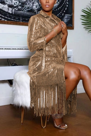 S-2XL Autumn Plus Size Sequin Midi Dress