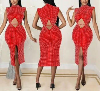 3 Colors Rhinestone Sexy Midi Dress