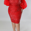 Plus Size Fire & Desire Off Shoulder Sequin Midi Dress