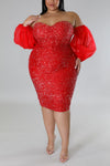 Plus Size Fire & Desire Off Shoulder Sequin Midi Dress