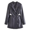 Smooth Black Waist Cut-Out Button Blazer