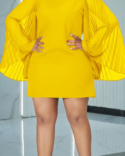 Rhinestone Collar Open Pleated Sleeve Mini Dress