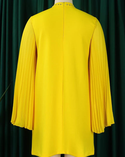 Rhinestone Collar Open Pleated Sleeve Mini Dress