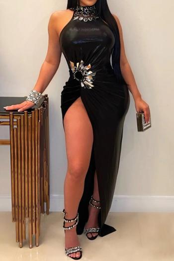 Sexy Plus Size Holographic Rhinestone Slit Maxi Dress