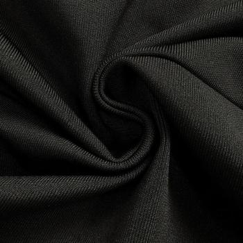 Sleek Black High-Stretch Deep V Midi Dress with Lace-Up Slit