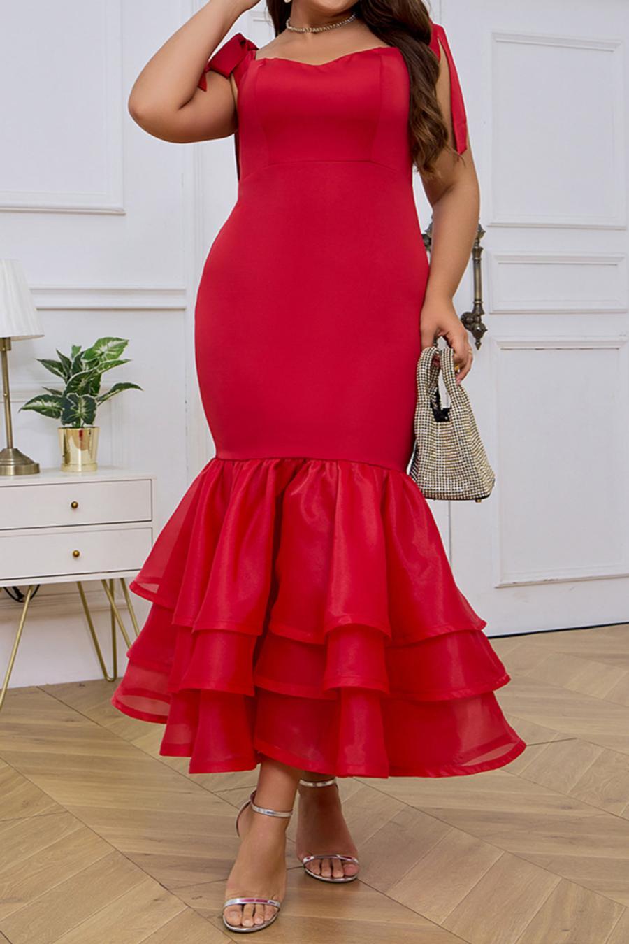 Plus Size Tie Strap Fitted Mermaid Maxi Dress