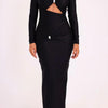 Long Sleeve Cut-Out Rhinestone Rings Decor Maxi Dress