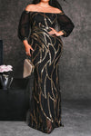 Plus Size Sheer Sleeve Sequin Decor Off Shoulder Maxi Dress