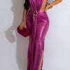 High Neck Holographic Split Maxi Dress