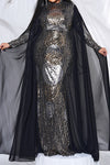 Plus Size Sequin Mesh Cloak Maxi Dress