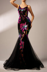 Elegant High End Slight Stretch Sequin Mermaid Maxi Dress