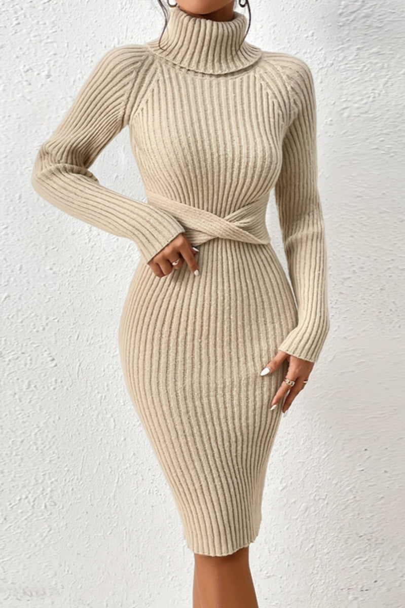 Turtle Neck Knitted Sweater Midi Dress