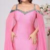 Plus Size Pink Silver Sequin Decor Cape Maxi Dress