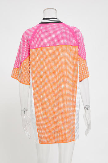 Sparkling Plus Size Rhinestone Mini Dress, Loose Fit, Contrast Color Accents